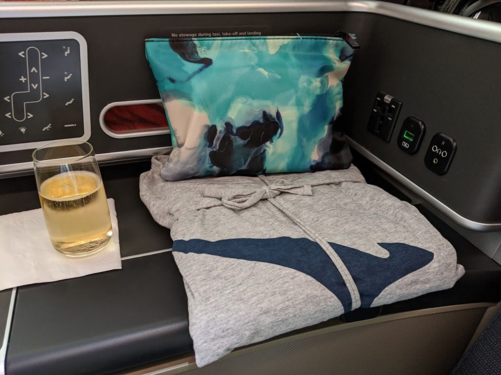 Qantas business class pyjamas and amenity kit