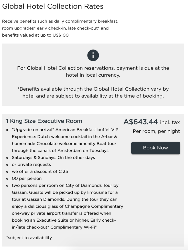 Westpac Ten Concierge Global Hotel Collection Benefits